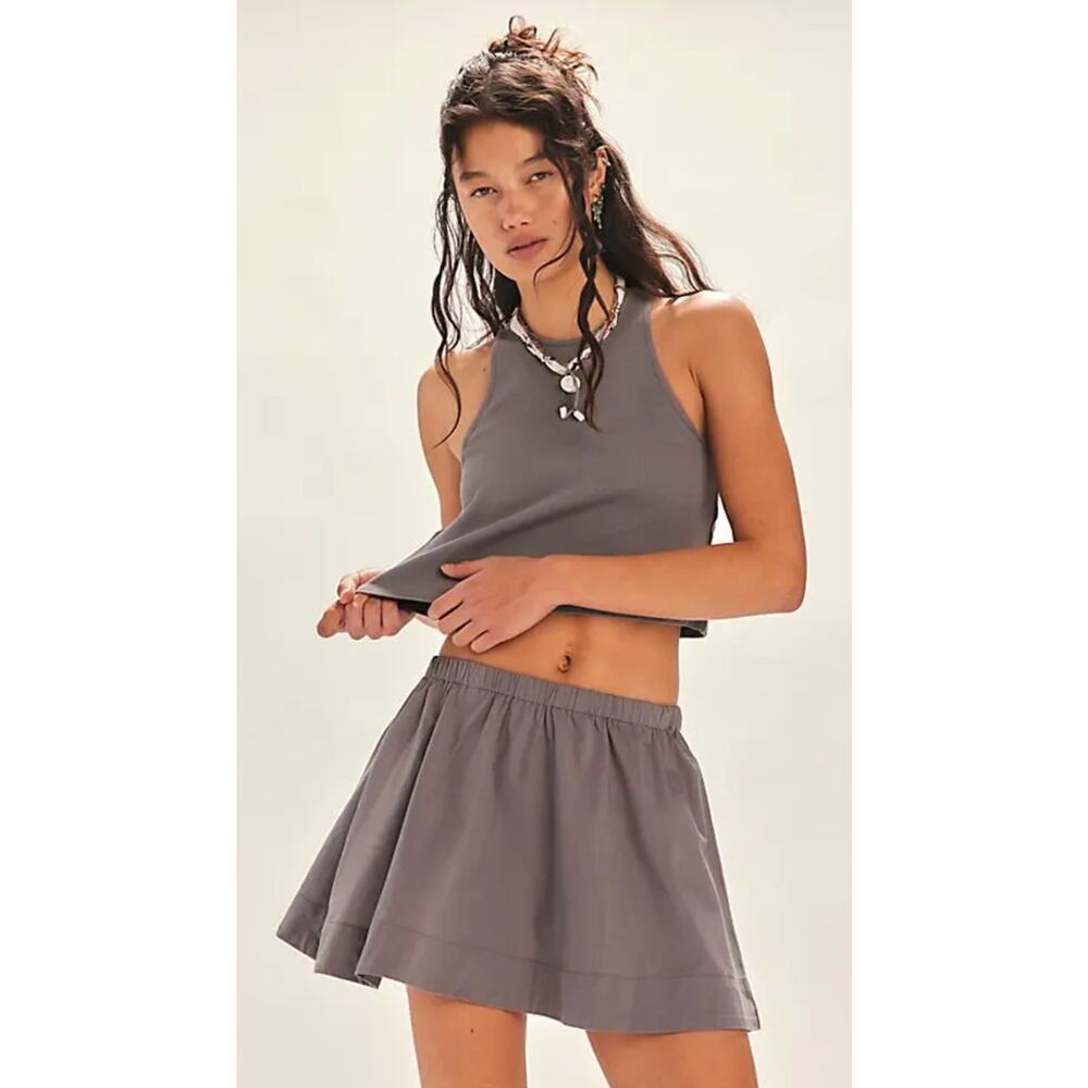 FREE PEOPLE FREE-EST SMOKED PEARLS GRAY MILANI CO-ORD TANK TOP MINI SKIRT SET XS